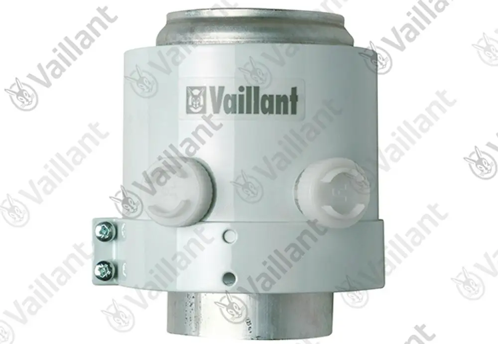 Vaillant Verlängerungsrohr mit Prüföffnung, gefertigt aus Aluminium, für den Einsatz in Brennwertsystemen. Mit Anschlussmöglichkeiten an der Seite.